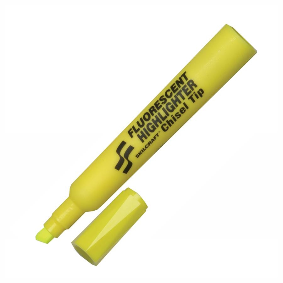 Skilcraft Chisel Tip Tube Type Fluorescent Yellow Highlighter - 12 Pack ...