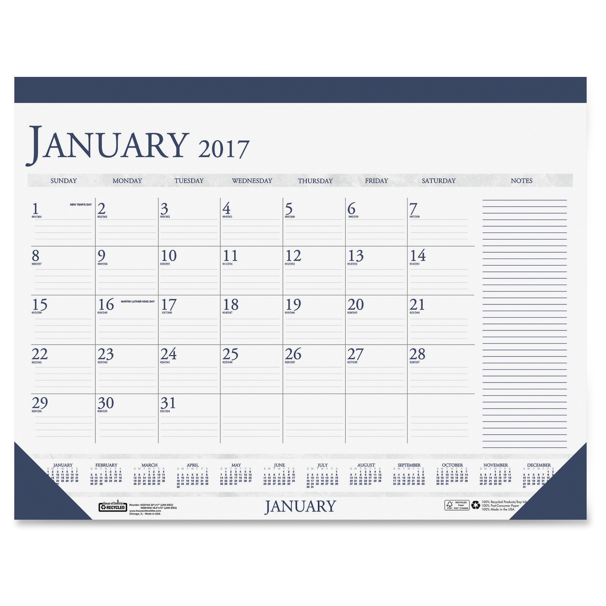 House of Doolittle Two-Color Compact Desk Pad Calendar - LD Products