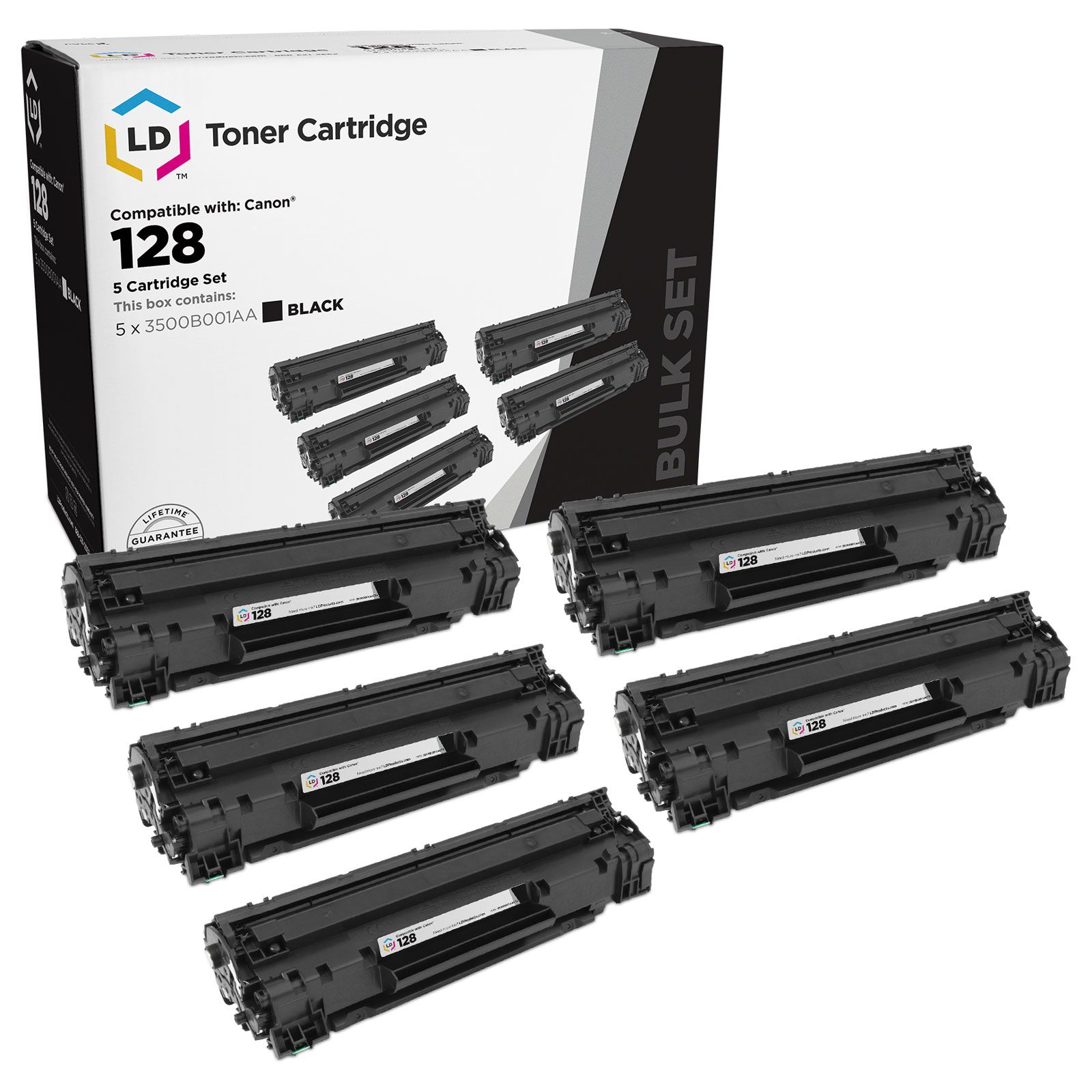 5-Pack of Canon 128 Cartridges (3500B001AA) High Yield Black Toner - LD  Products