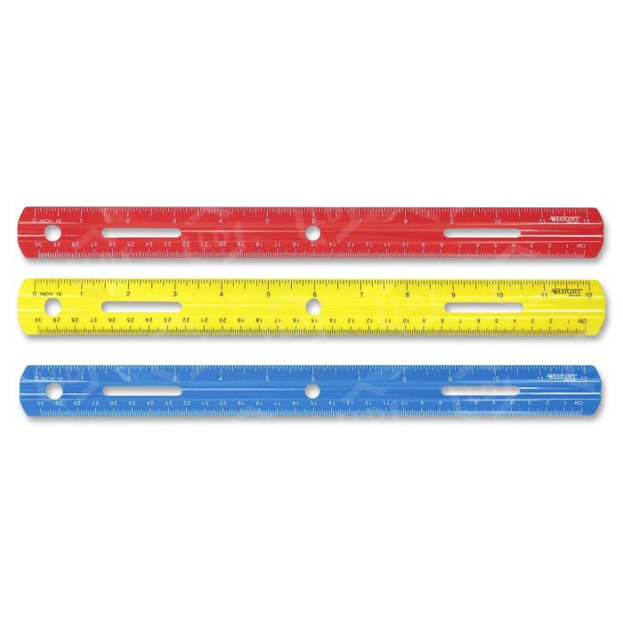 Jot 12 Inch Plastic Rulers, 3 Pack Assorted