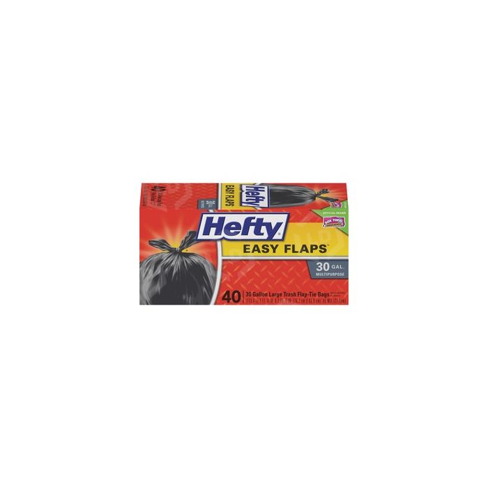 Hefty EasyFlaps Trash Bags, Flap-Tie, Multipurpose, 30 Gallon, Large - 40 bags