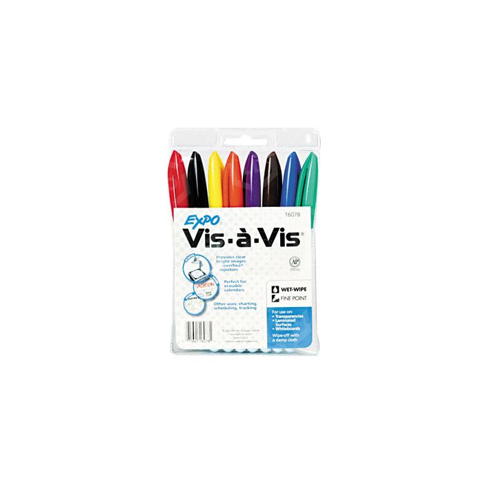 EXPO 16074 Vis-A-Vis Wet-Erase Overhead Transparency Markers, Fine Point,  Assorted Colors, 4-Count