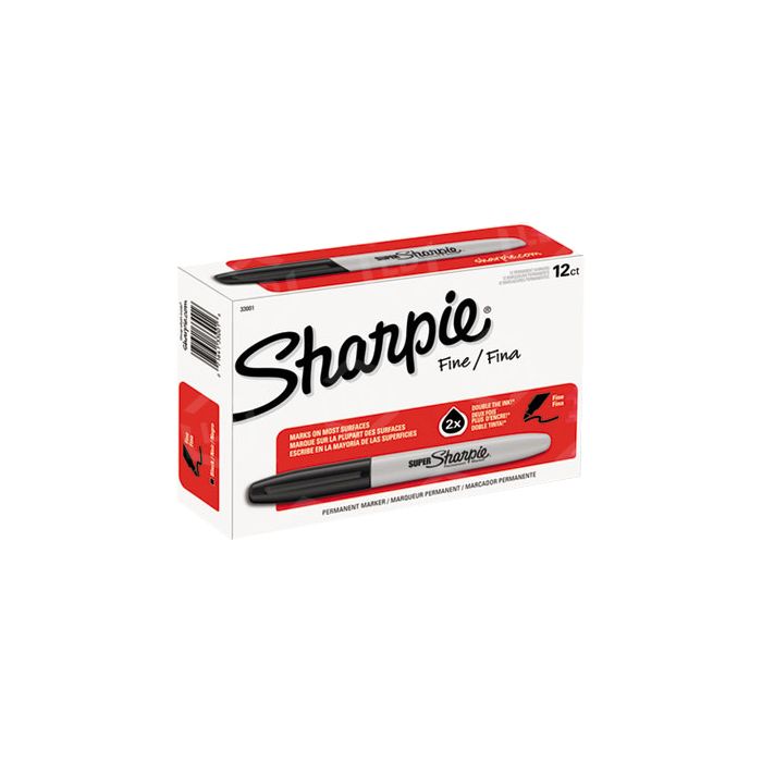 Sharpie 33001 Super Permanent Markers, Fine Point, Black, Dozen