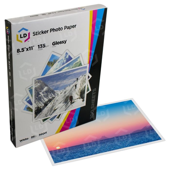 Glossy Sticker Paper - Inkjet Photo Paper - 8.5x11 (100 pack) - LD
