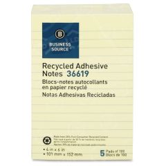 Business Source Adhesive Note - 5 per pack - 4" x 6" - Yellow