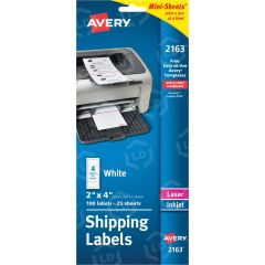 Avery&reg; Mini-Sheets(R) Shipping Labels, Permanent Adhesive, 2" x 4", 100 Labels (2163)
