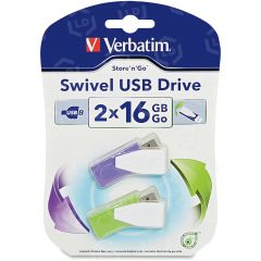 Verbatim 16GB Swivel USB Flash Drive - 2pk - Green, Violet - 2 per pack