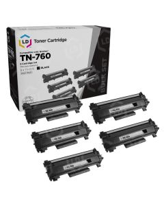 5 Pack Brother TN760 High Yield Black Compatible Toner Cartridges