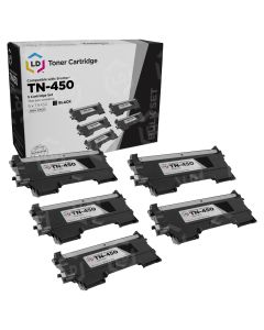 5 Pack Brother TN450 High Yield Black Compatible Toner Cartridges