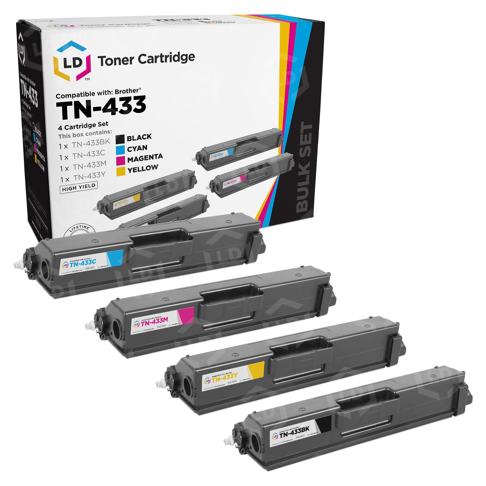 Brother TN-433 High Yield Toner Cartridge Set - Black 4,500 /Color 4,000  Yield