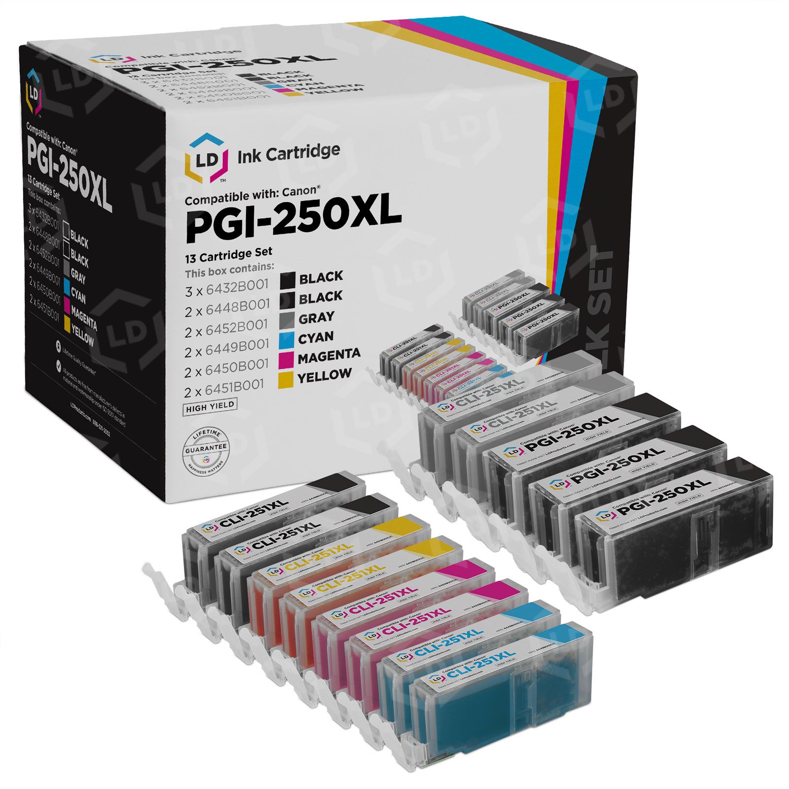 Affordable 13-Cartridge Set For Canon PGI250CICBDLG Ink - LD Products