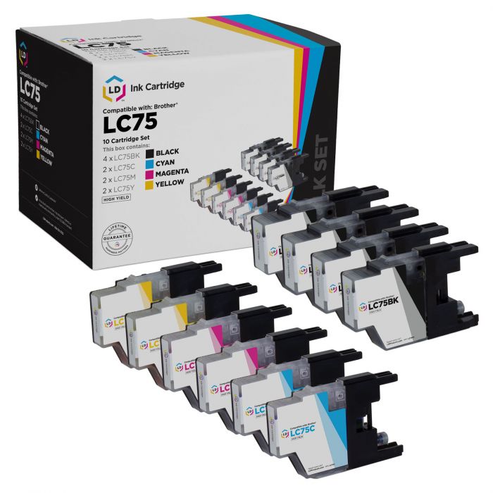 Brother Lc75 Compatible Set Of 10 High Yield Ink Cartridges Ld Products 5932